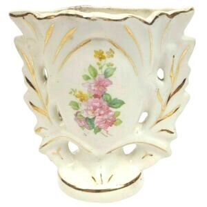 Vintage Staffordshire Style Rose Vase Crown Stafford China 5.5” Tall